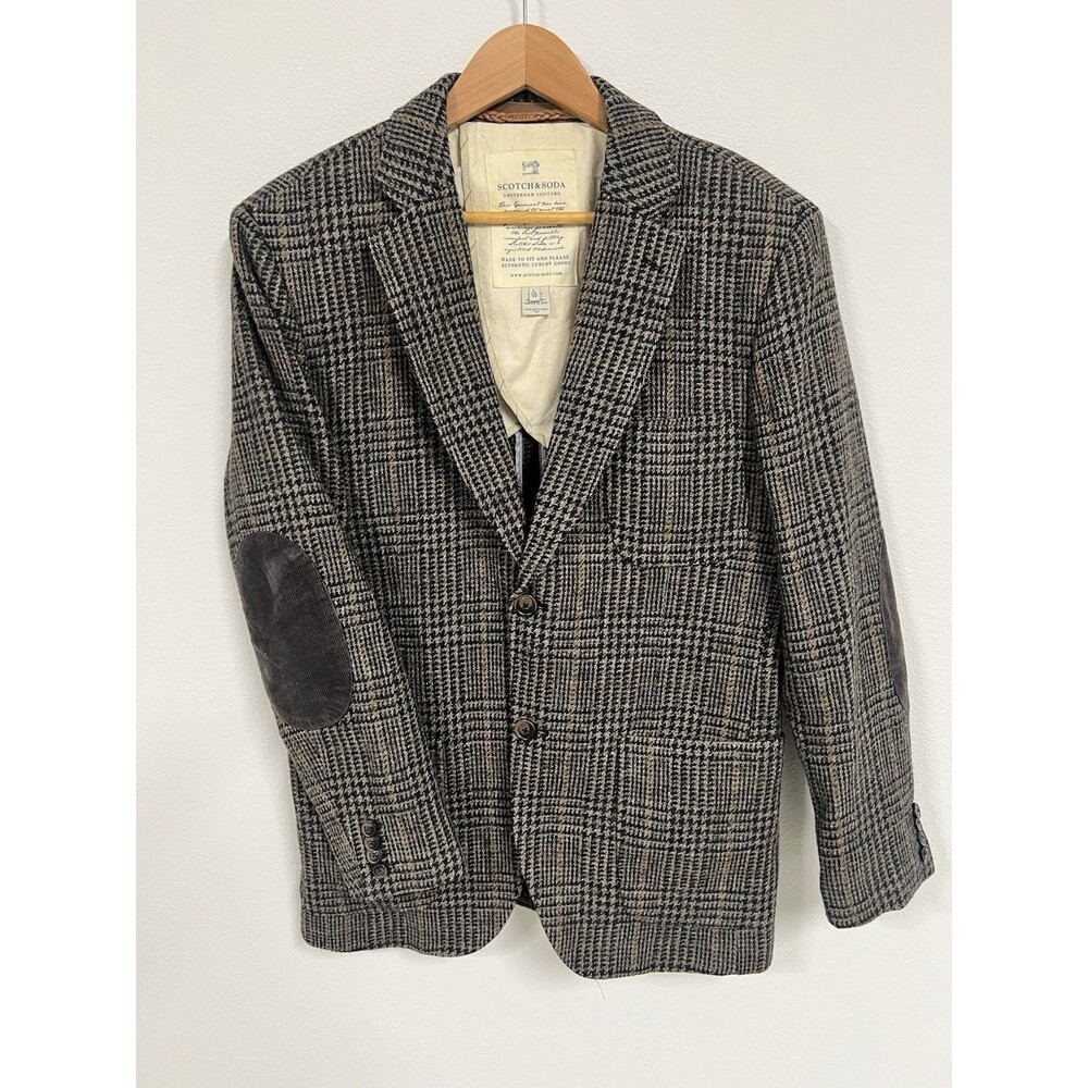 SCOTCH & SODA Mens Sz Large/50 Brown Wool Blend Houndstooth Jacket Blazer